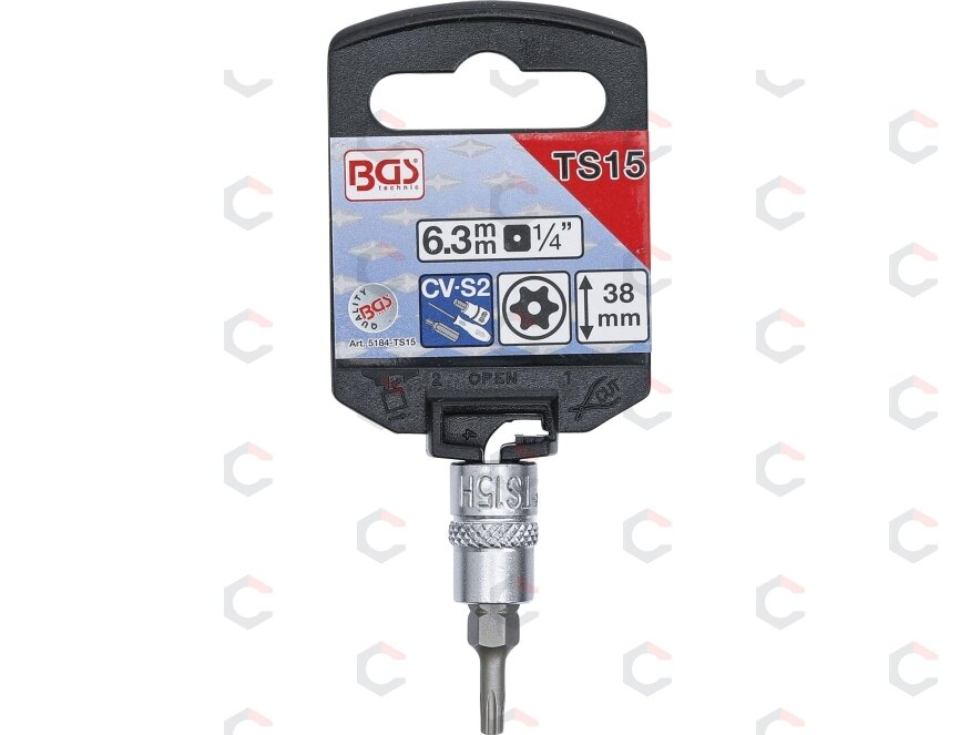 Antgalis 1/4" įpresuotas į galvutę su skyle, penkiakampis TS15x38mm (5184-TS15) 1