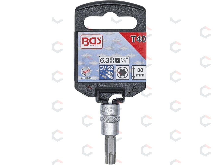 Antgalis įpresuotas į galvutę | 6.3 mm (1/4") | T-Star (Torx) T40 (2596) 1 Antgalis įpresuotas į galvutę | 6.3 mm (1/4") | T-Star (Torx) T40 (2596) 1