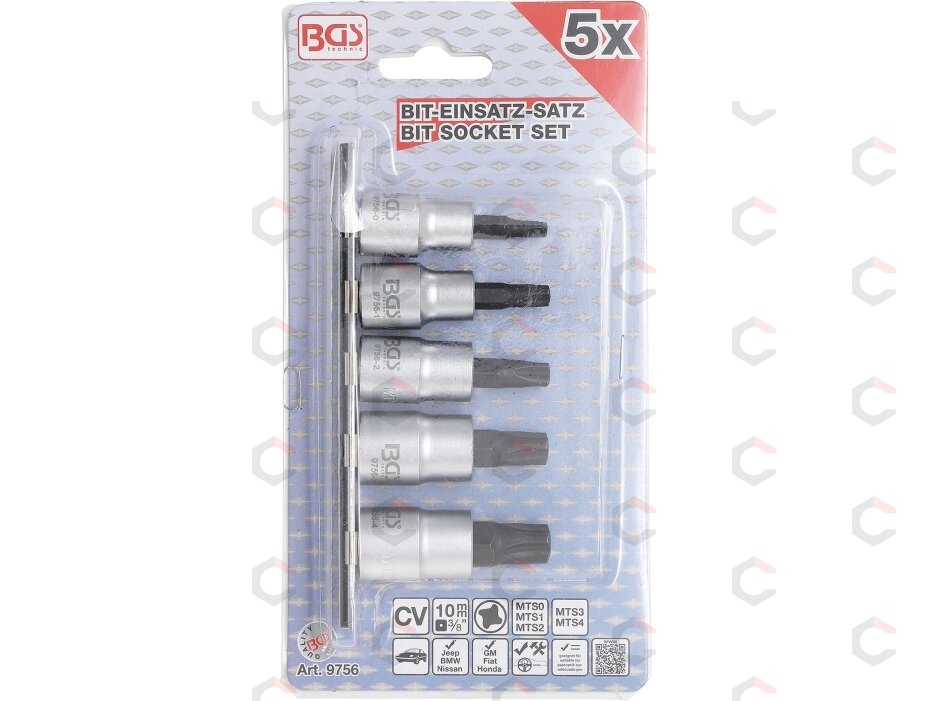 Antgalių rinkinys | 10 mm (3/8") | 4-kampų profilis (MTS-Mortorq) MTS0 - MTS04 | 5 pcs. (9756) 1 Antgalių rinkinys | 10 mm (3/8") | 4-kampų profilis (MTS-Mortorq) MTS0 - MTS04 | 5 pcs. (9756) 1