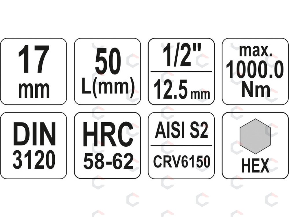 Antgalis įpresuotas į galvutę 1/2", H17 (YT-04388) 3 Antgalis įpresuotas į galvutę 1/2", H17 (YT-04388) 3