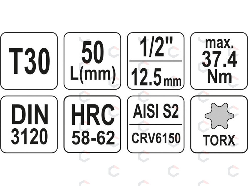 Antgalis įpresuotas į galvutę 1/2", T30 x 55 mm (YT-04313) 3 Antgalis įpresuotas į galvutę 1/2", T30 x 55 mm (YT-04313) 3
