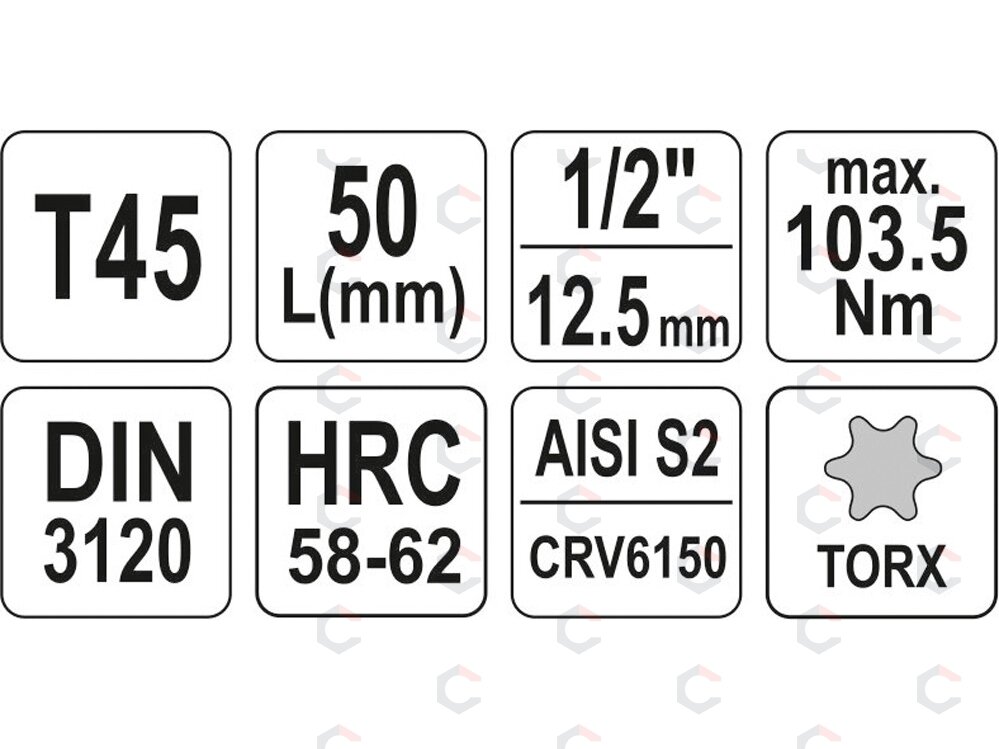 Antgalis įpresuotas į galvutę 1/2", T45 x 55 mm (YT-04315) 3 Antgalis įpresuotas į galvutę 1/2", T45 x 55 mm (YT-04315) 3