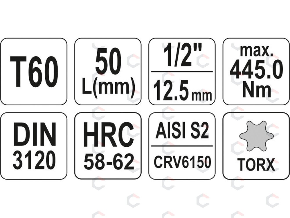 Antgalis įpresuotas į galvutę 1/2", T60 x 55 mm (YT-04318) 3 Antgalis įpresuotas į galvutę 1/2", T60 x 55 mm (YT-04318) 3