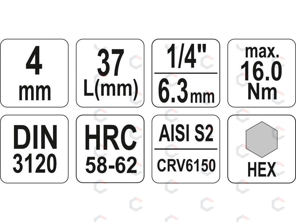 Antgalis įpresuotas į galvutę | 6,3 mm (1/4") | hex šešiakampis 4 mm (YT-04371) 3 Antgalis įpresuotas į galvutę | 6,3 mm (1/4") | hex šešiakampis 4 mm (YT-04371) 3