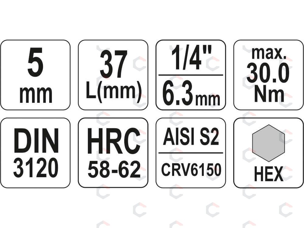 Antgalis įpresuotas į galvutę | 6,3 mm (1/4") | hex šešiakampis 5 mm (YT-04372) 3 Antgalis įpresuotas į galvutę | 6,3 mm (1/4") | hex šešiakampis 5 mm (YT-04372) 3