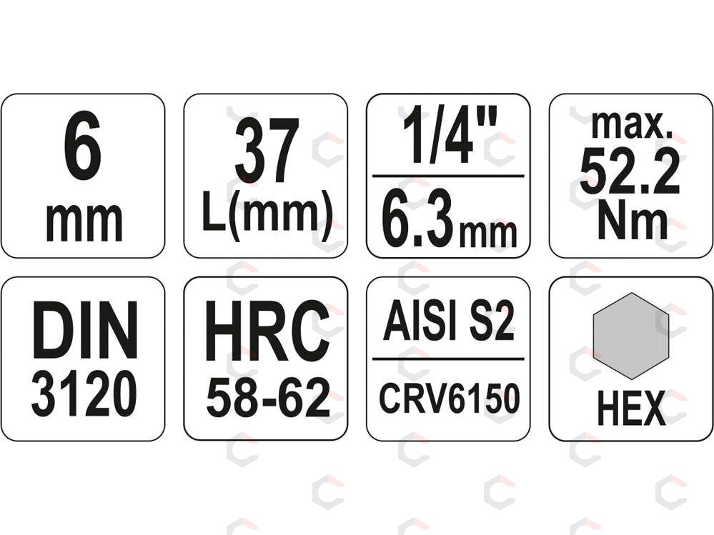Antgalis įpresuotas į galvutę | 6,3 mm (1/4") | hex šešiakampis 6 mm (YT-04373) 3 Antgalis įpresuotas į galvutę | 6,3 mm (1/4") | hex šešiakampis 6 mm (YT-04373) 3