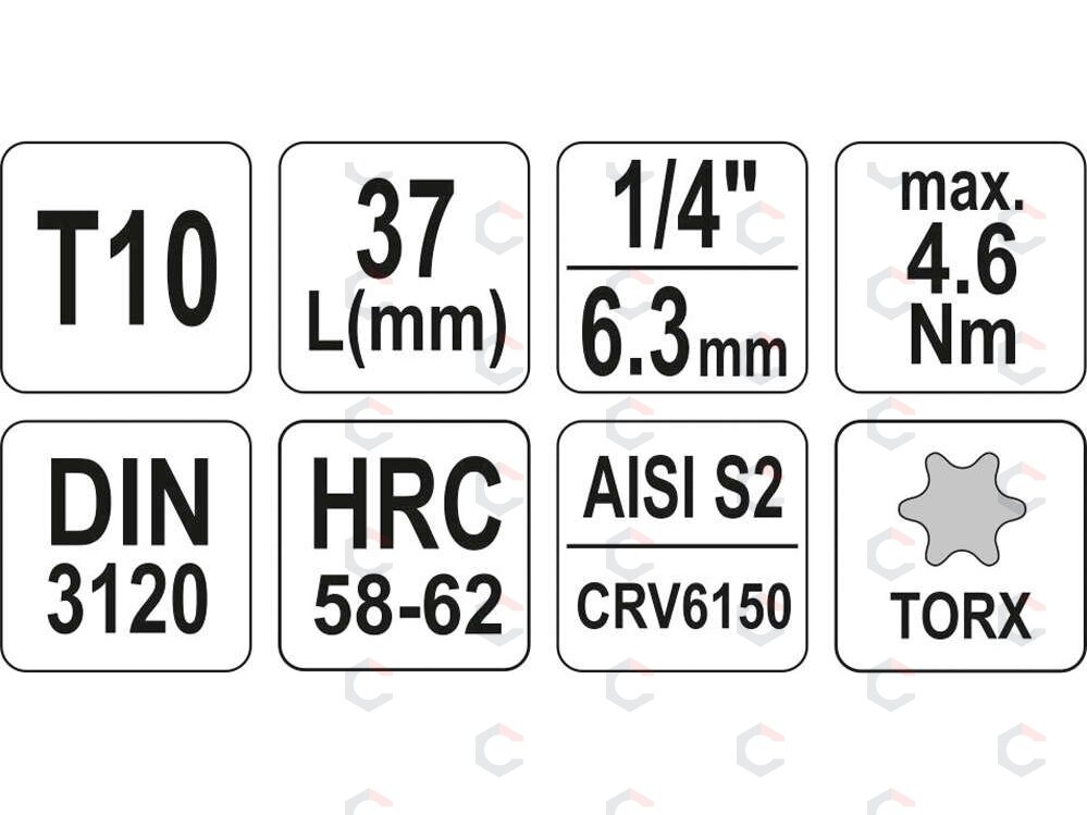 Antgalis įpresuotas į galvutę | 6.3 mm (1/4") | T-Star (Torx) T10 (YT-04302) 3 Antgalis įpresuotas į galvutę | 6.3 mm (1/4") | T-Star (Torx) T10 (YT-04302) 3