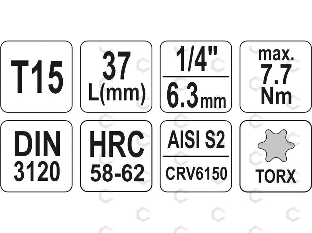 Antgalis įpresuotas į galvutę | 6.3 mm (1/4") | T-Star (Torx) T15 (YT-04303) 3 Antgalis įpresuotas į galvutę | 6.3 mm (1/4") | T-Star (Torx) T15 (YT-04303) 3