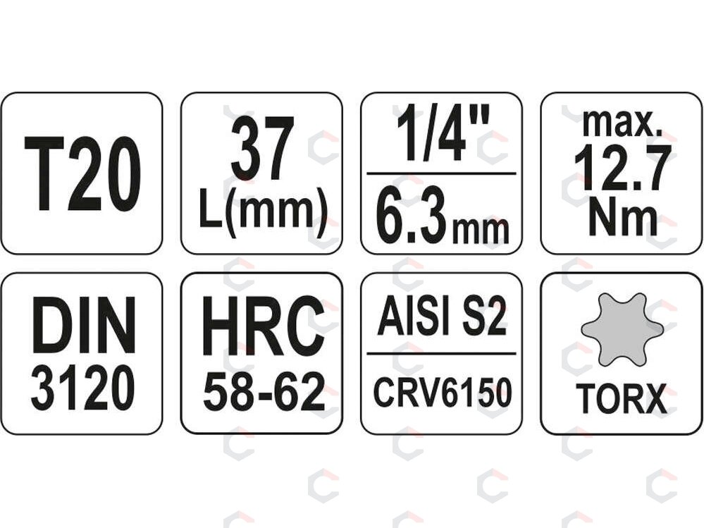 Antgalis įpresuotas į galvutę | 6.3 mm (1/4") | T-Star (Torx) T20 (YT-04304) 3 Antgalis įpresuotas į galvutę | 6.3 mm (1/4") | T-Star (Torx) T20 (YT-04304) 3