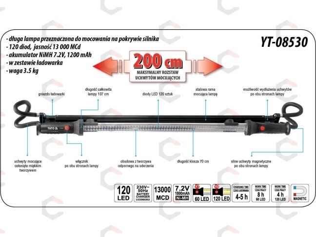 Apšvietimo lempa tvirtinama po variklio dangčiu | 120 led | 1000 mm (YT-08530) 3 Apšvietimo lempa tvirtinama po variklio dangčiu | 120 led | 1000 mm (YT-08530) 3