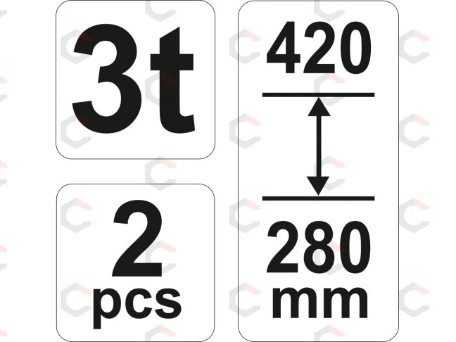 Atramų komplektas 3 t | 280-420 mm. | 2 vnt. (YT-17311) 2 Atramų komplektas 3 t | 280-420 mm. | 2 vnt. (YT-17311) 2