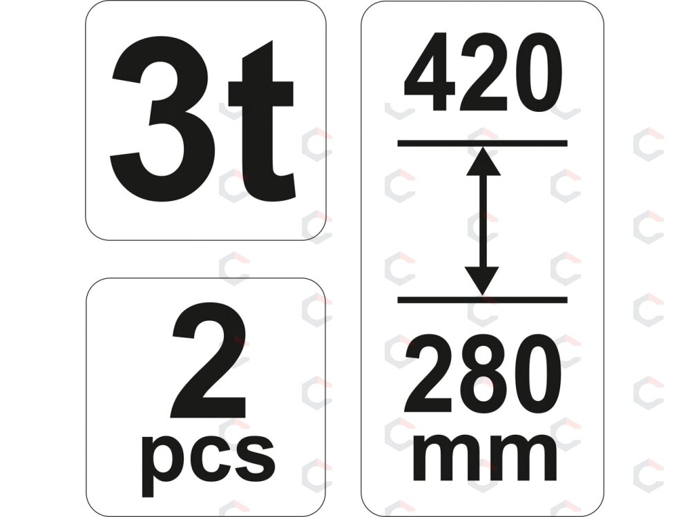 Atramų komplektas 3 t | 280-420 mm. | 2 vnt. (YT-17311) 2 Atramų komplektas 3 t | 280-420 mm. | 2 vnt. (YT-17311) 2