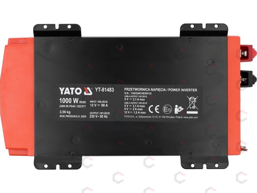 Automobilinis įtampos inverteris | grynas sinusas | 12/230V 1000W (YT-81483) 4 Automobilinis įtampos inverteris | grynas sinusas | 12/230V 1000W (YT-81483) 4