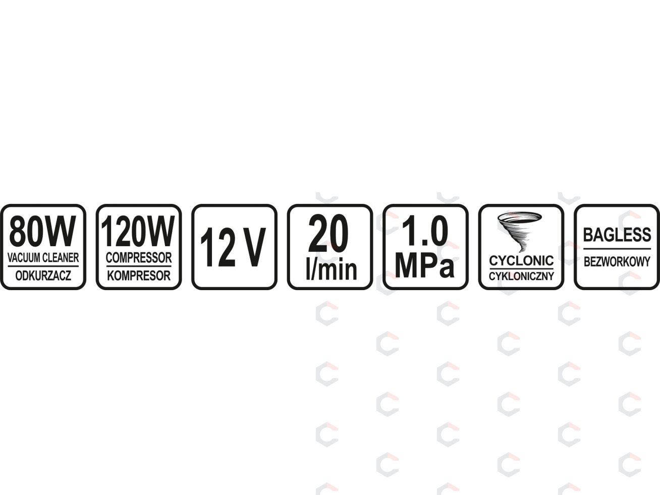 Automobilinis dulkių siurblys | su manometru ir kompresoriumi | 12V 80W (82953) 12 Automobilinis dulkių siurblys | su manometru ir kompresoriumi | 12V 80W (82953) 12