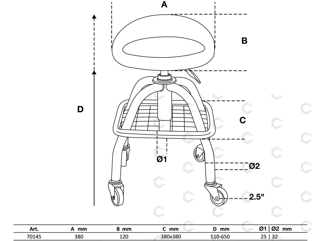 Autoserviso kėdutė su ratukais | reguliuojamas aukštis | 540–680 mm (70145) 2