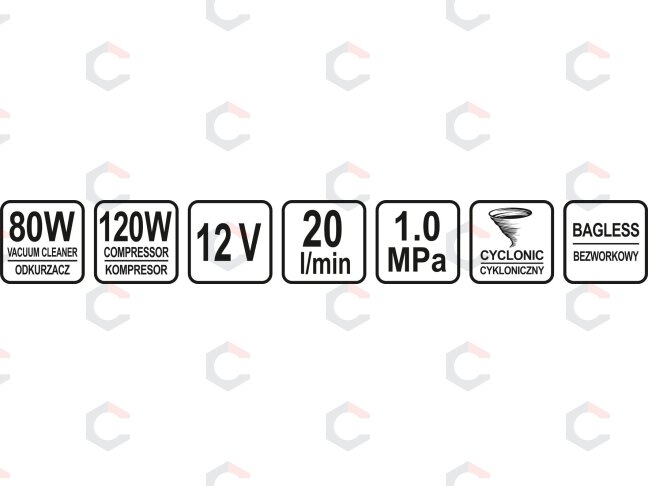 Automobilinis dulkių siurblys | su manometru ir kompresoriumi | 12V 80W (82953) 12 Automobilinis dulkių siurblys | su manometru ir kompresoriumi | 12V 80W (82953) 12