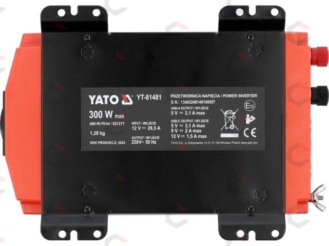 Automobilinis įtampos inverteris | grynas sinusas | 12/230V 300W (YT-81481) 4 Automobilinis įtampos inverteris | grynas sinusas | 12/230V 300W (YT-81481) 4