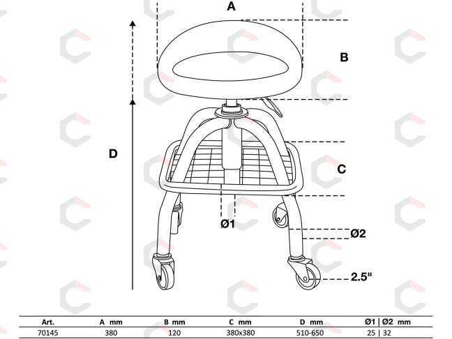 Autoserviso kėdutė su ratukais | reguliuojamas aukštis | 540–680 mm (70145) 2