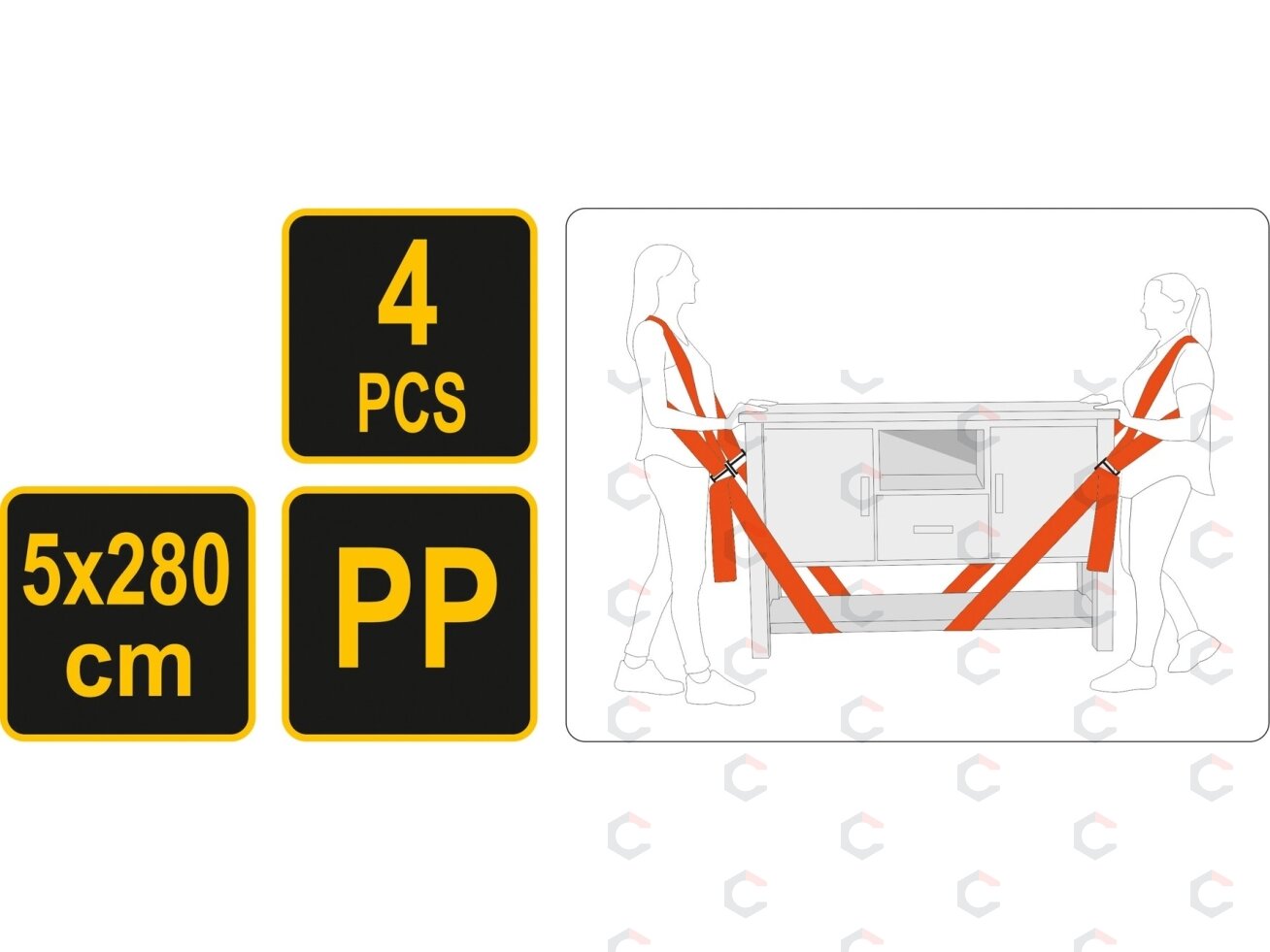 Baldų nešimo diržai | 5X280 cm | 4 vnt. (74721) 5 Baldų nešimo diržai | 5X280 cm | 4 vnt. (74721) 5