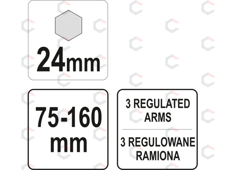Bako jutiklio veržliaraktis, reguliuojamas | 75 - 160 mm | 24 mm (YT-06288) 3 Bako jutiklio veržliaraktis, reguliuojamas | 75 - 160 mm | 24 mm (YT-06288) 3