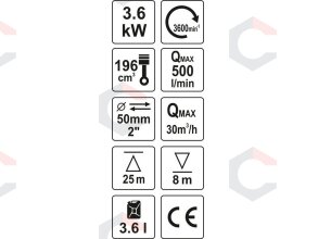 Benzininis vandens siurblys | 2 coliai | 4 kW | 30 m³/h (YT-85401) 4 Benzininis vandens siurblys | 2 coliai | 4 kW | 30 m³/h (YT-85401) 4