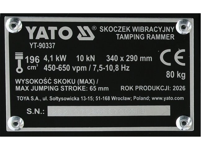 Benzininė vibrokoja YATO | 4,1 kW | 10 kN | 80 kg (YT-90337) 14 Benzininė vibrokoja YATO | 4,1 kW | 10 kN | 80 kg (YT-90337) 14