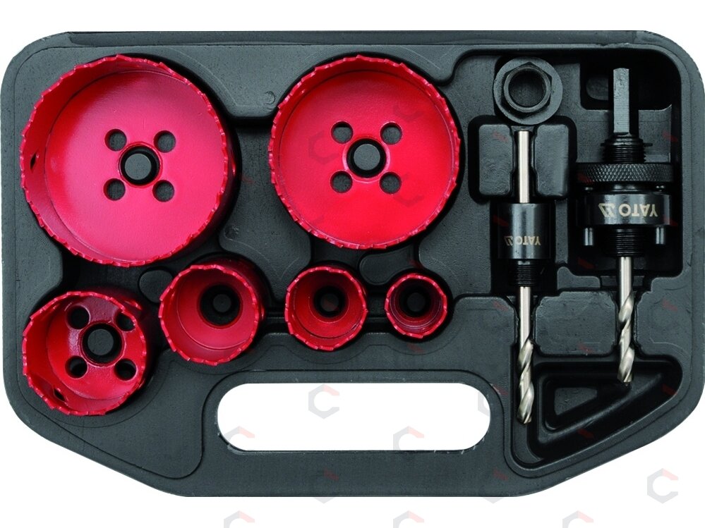 Bi-metall karūnų rinkinys 22, 29, 35, 44, 67 ir 73 mm 8 vnt, HSS M3 (YT-3380) Bi-metall karūnų rinkinys 22, 29, 35, 44, 67 ir 73 mm 8 vnt, HSS M3 (YT-3380)