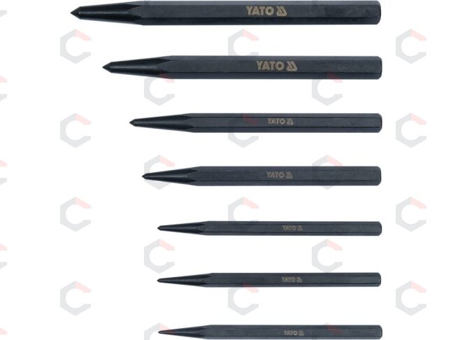 Centro / smailių išmušėjų rinkinys – profesionalus, CrV 6150, juodintas – 1,5–6 mm, 7 vnt (YT-47170) 1 Centro / smailių išmušėjų rinkinys – profesionalus, CrV 6150, juodintas – 1,5–6 mm, 7 vnt (YT-47170) 1