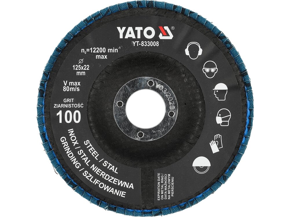 Cirkonio korundo lapelinių šlifavimo diskų rinkinys P100, 125 × 22 mm, 10 vnt. YATO (YT-833003) 2 Cirkonio korundo lapelinių šlifavimo diskų rinkinys P100, 125 × 22 mm, 10 vnt. YATO (YT-833003) 2