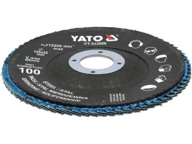 Cirkonio korundo lapelinių šlifavimo diskų rinkinys P100, 125 × 22 mm, 10 vnt. YATO (YT-833003)