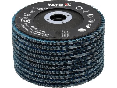 Cirkonio korundo lapelinių šlifavimo diskų rinkinys P100, 125 × 22 mm, 10 vnt. YATO (YT-833003)