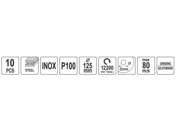 Cirkonio korundo lapelinių šlifavimo diskų rinkinys P100, 125 × 22 mm, 10 vnt. YATO (YT-833003) 5 Cirkonio korundo lapelinių šlifavimo diskų rinkinys P100, 125 × 22 mm, 10 vnt. YATO (YT-833003) 5