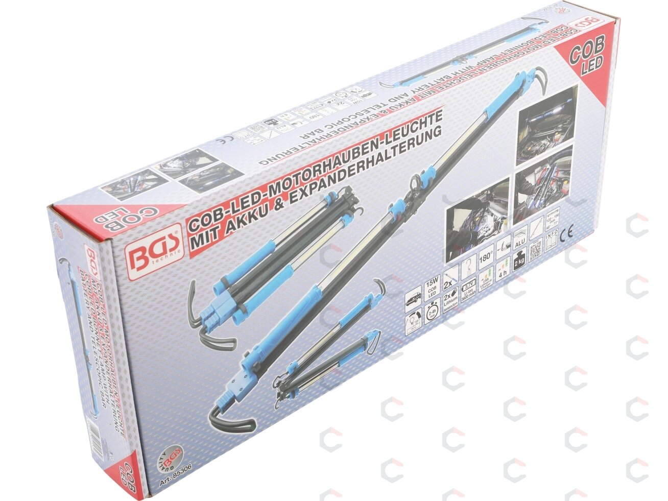 COB LED variklio dangčio lempa su akumuliatoriumi ir teleskopine juosta | 2 COB-LED nešiojamos darbo lempos (85306) 2 COB LED variklio dangčio lempa su akumuliatoriumi ir teleskopine juosta | 2 COB-LED nešiojamos darbo lempos (85306) 2