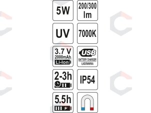 COB LED darbo lempa su magnetu | 5W COB 300LM + UV (YT-08580) 8