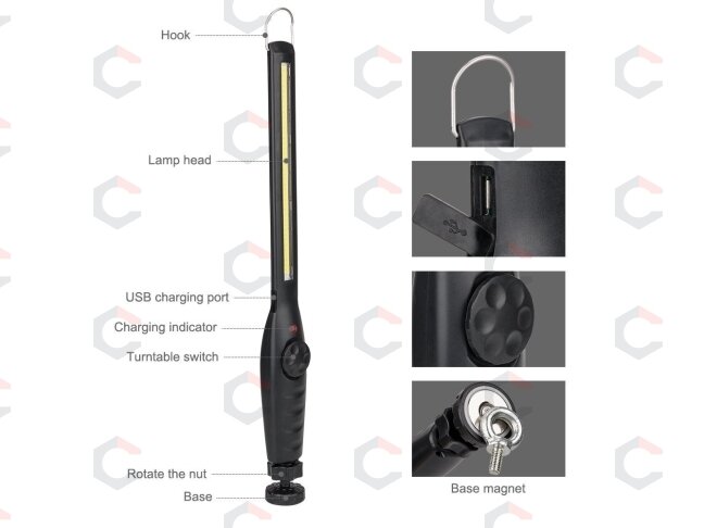 COB-LED darbo lempa | itin plokščio tipo | daug padėčių | USB + 220V maitinimo blokelis (CSW580) 4