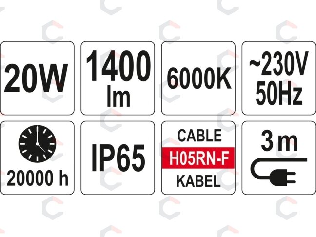 COB LED lempa su 0.7m - 1.7m stovu 20W, 1400 Liumenų (YT-81788) 4