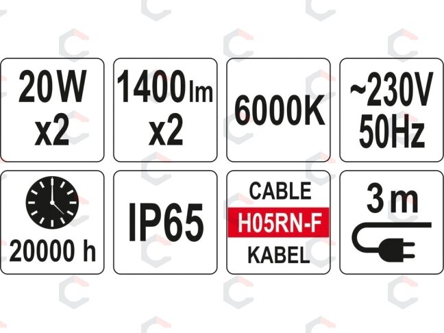 COB LED lempos 2 vnt. su 0.7m - 1.7m stovu 20W, 1400 Liumenų x 2 (YT-81789) 4 COB LED lempos 2 vnt. su 0.7m - 1.7m stovu 20W, 1400 Liumenų x 2 (YT-81789) 4