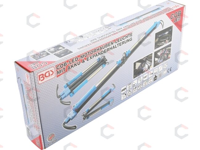 COB LED variklio dangčio lempa su akumuliatoriumi ir teleskopine juosta | 2 COB-LED nešiojamos darbo lempos (85306) 2