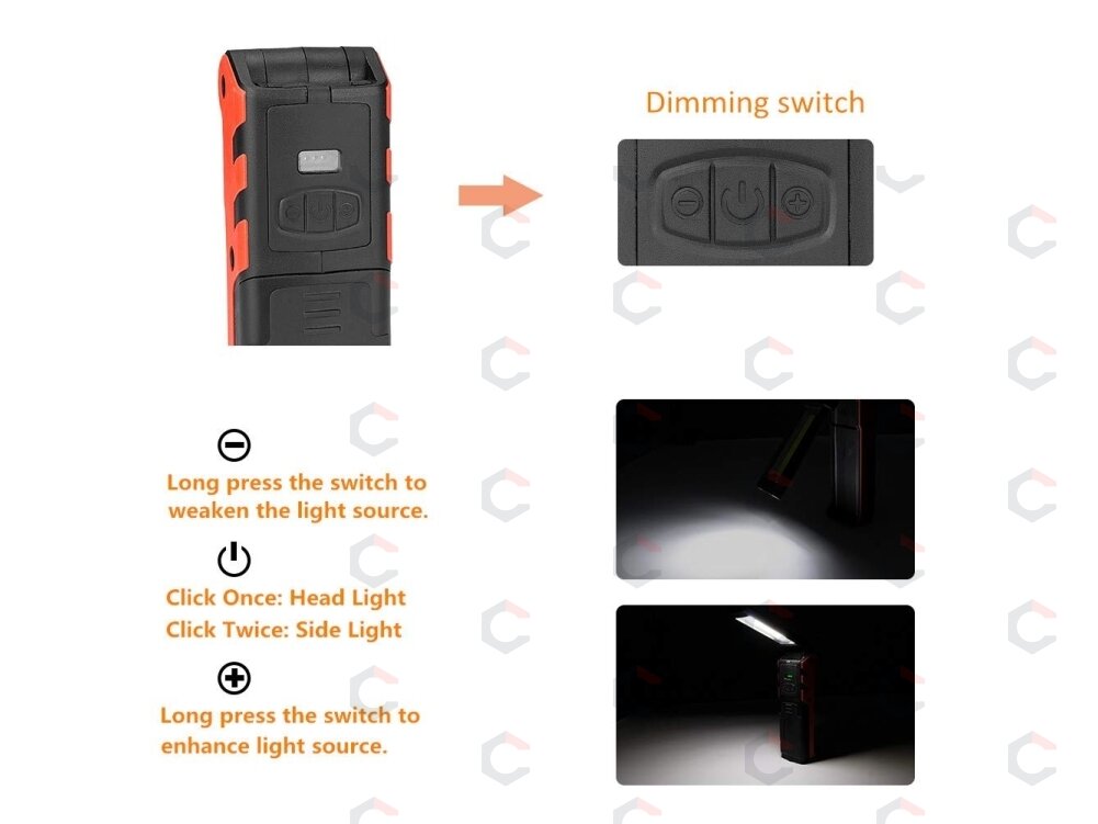 Darbo lempa akumuliatorinė | 2x3W LED | 200LM + 5W COB LED | 400LM (CWL5R) 5