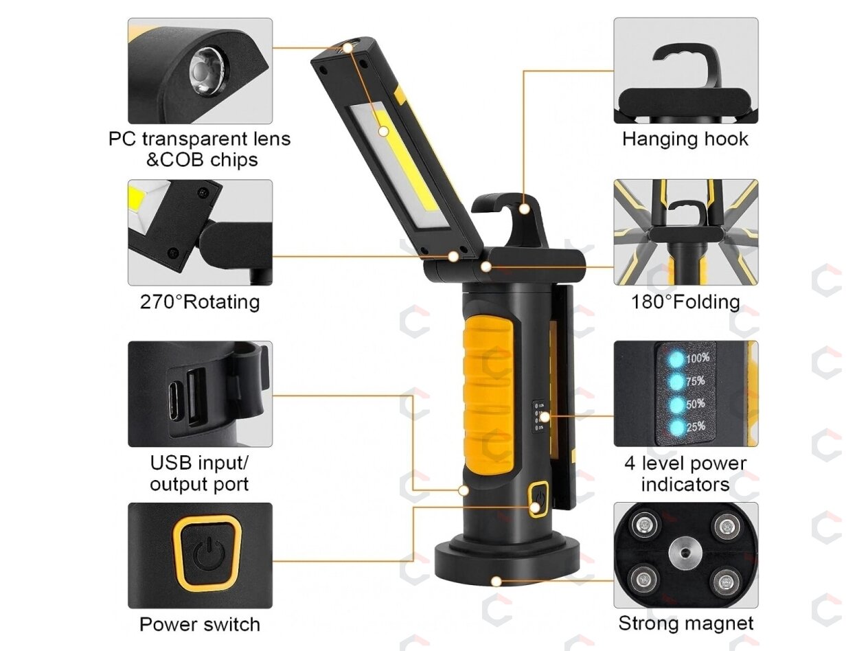 Darbo lempa akumuliatorinė | COB chip + CREE XPG | 2 COB | 1200 lm (PWL2M) 5 Darbo lempa akumuliatorinė | COB chip + CREE XPG | 2 COB | 1200 lm (PWL2M) 5