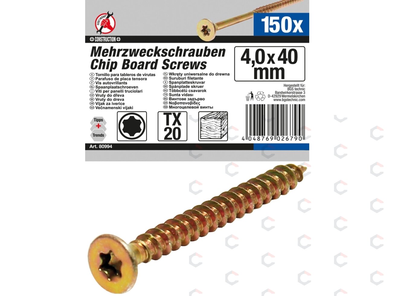 Daugiafunkciniai varžtai | T-Star (Torx) T20 | 4,0 x 40 mm | 150 vnt. (80994)