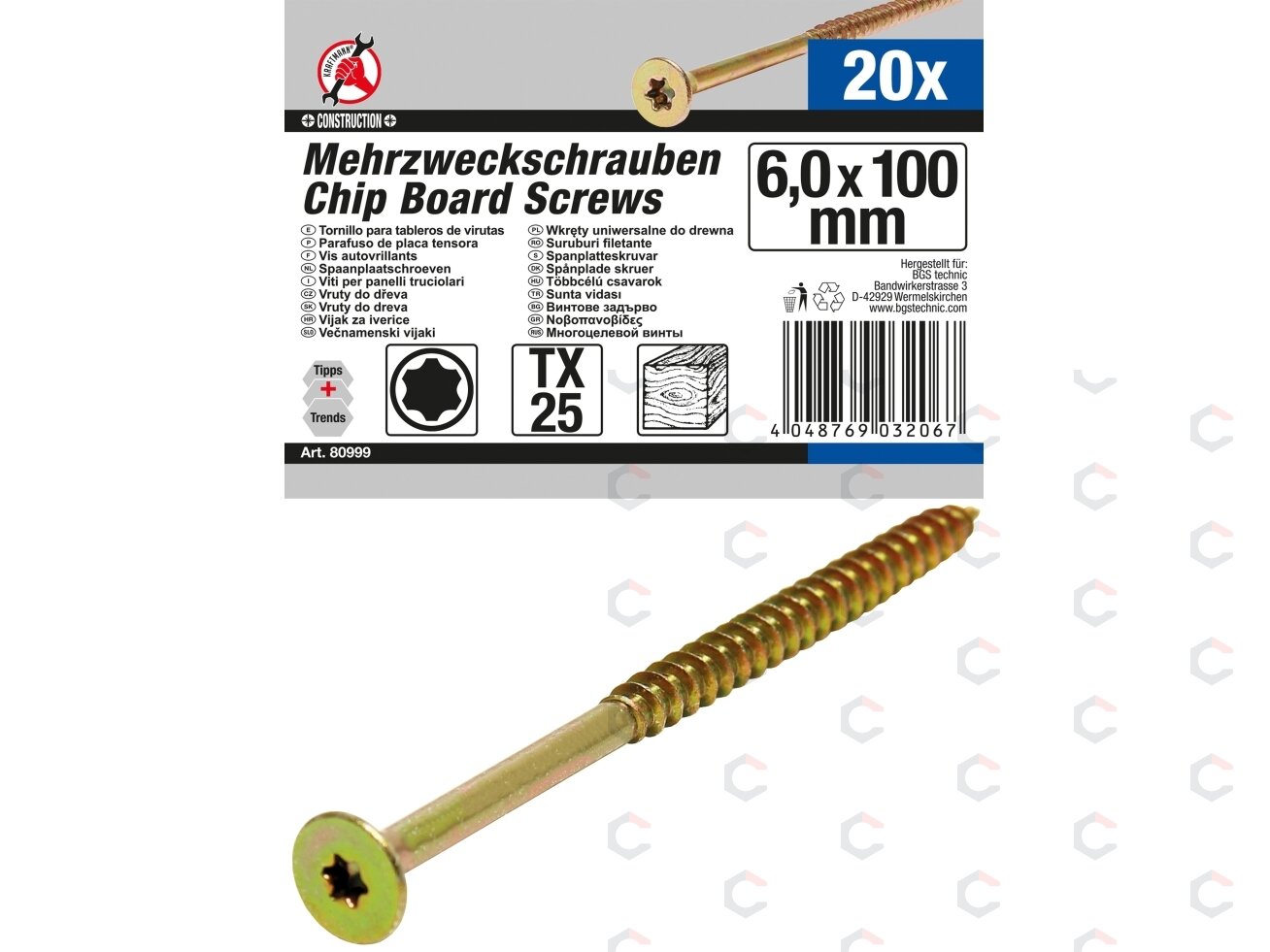 Daugiafunkciniai varžtai | T-Star (Torx) T25 | 6,0 x 100 mm | 20 vnt. (80999) Daugiafunkciniai varžtai | T-Star (Torx) T25 | 6,0 x 100 mm | 20 vnt. (80999)