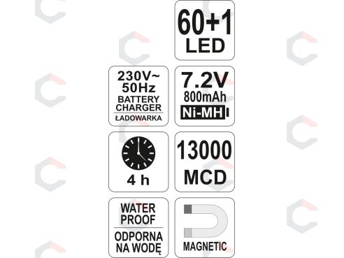 Darbo lempa akumuliatorinė | 60+1 Led (YT-0852) 4 Darbo lempa akumuliatorinė | 60+1 Led (YT-0852) 4