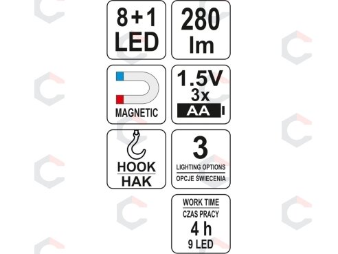 Darbo lempa | COB 8+1 LED | 280 LUM (YT-08513) 6 Darbo lempa | COB 8+1 LED | 280 LUM (YT-08513) 6