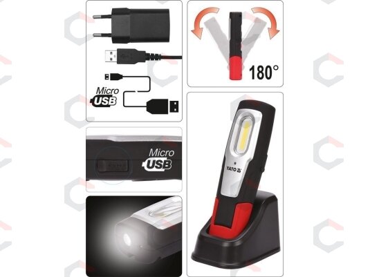 Darbo lempa akumuliatorinė | 6W COB, 600LM + 250LM, LI-ION 3.7V 2600MAH, IK07, IP54, CRI80 (YT-08558) 1 Darbo lempa akumuliatorinė | 6W COB, 600LM + 250LM, LI-ION 3.7V 2600MAH, IK07, IP54, CRI80 (YT-08558) 1