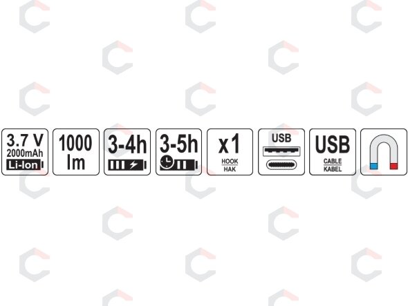 Darbo lempa akumuliatorinė | 1000LM, LI-ION 2000MAH (82738) 5 Darbo lempa akumuliatorinė | 1000LM, LI-ION 2000MAH (82738) 5