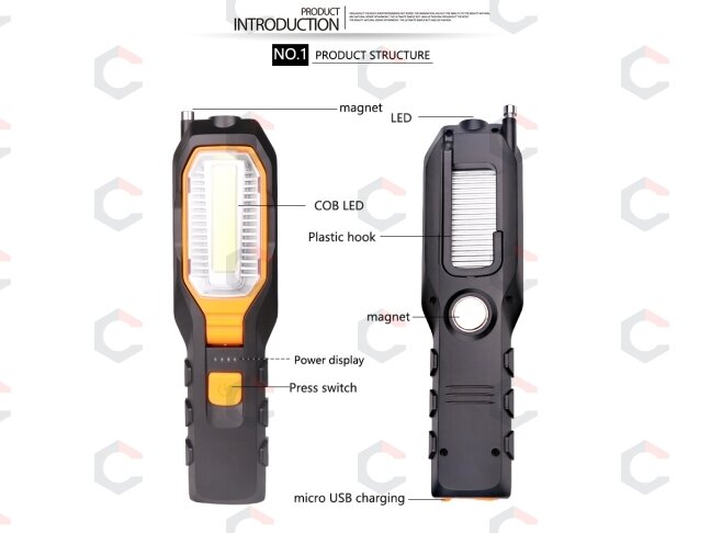 Darbo lempa akumuliatorinė | 5W COB LED | USB | 280+80 LM | su magnetiniu griebtuvu (YD-6302B) 1 Darbo lempa akumuliatorinė | 5W COB LED | USB | 280+80 LM | su magnetiniu griebtuvu (YD-6302B) 1