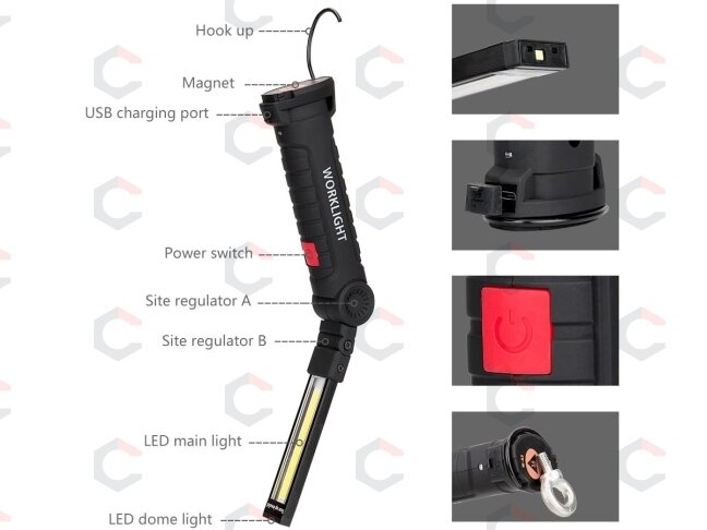 Darbo lempa akumuliatorinė | aluminis +ABS+Guma | 3W COB | USB (FD-8652) 1