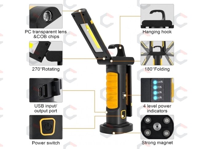 Darbo lempa akumuliatorinė | COB chip + CREE XPG | 2 COB | 1200 lm (PWL2M) 5 Darbo lempa akumuliatorinė | COB chip + CREE XPG | 2 COB | 1200 lm (PWL2M) 5