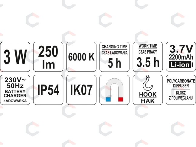 Darbo lempa akumuliatorinė COB LED 3W (YT-08563) 9 Darbo lempa akumuliatorinė COB LED 3W (YT-08563) 9